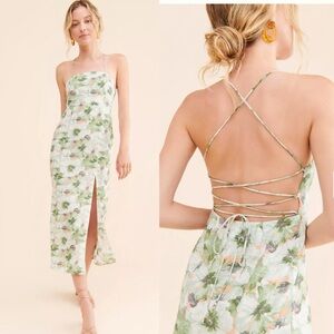 Anthropologie En Saison Lario White and Green Floral Midi Dress L